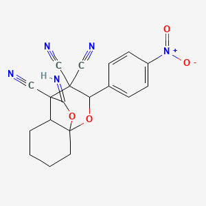 molecular formula C19H15N5O4 B12616978 10-imino-2-(4-nitrophenyl)tetrahydro-8a,4-(epoxymethano)chromene-3,3,4(2H,4aH)-tricarbonitrile 