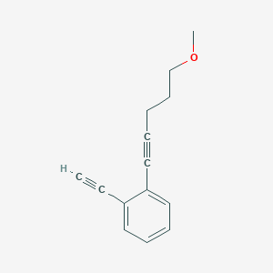 molecular formula C14H14O B12617566 Benzene, 1-ethynyl-2-(5-methoxy-1-pentynyl)- CAS No. 881405-24-9