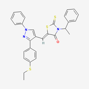 molecular formula C29H25N3OS3 B12617600 (5Z)-5-({3-[4-(ethylsulfanyl)phenyl]-1-phenyl-1H-pyrazol-4-yl}methylidene)-3-(1-phenylethyl)-2-thioxo-1,3-thiazolidin-4-one 