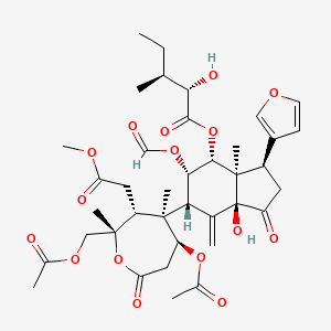 molecular formula C38H50O16 B1261819 [(3R,3aR,4R,5S,6S,7aS)-6-[(2S,3R,4R,5S)-5-acetyloxy-2-(acetyloxymethyl)-3-(2-methoxy-2-oxoethyl)-2,4-dimethyl-7-oxooxepan-4-yl]-5-formyloxy-3-(furan-3-yl)-7a-hydroxy-3a-methyl-7-methylidene-1-oxo-3,4,5,6-tetrahydro-2H-inden-4-yl] (2S,3S)-2-hydroxy-3-methylpentanoate 