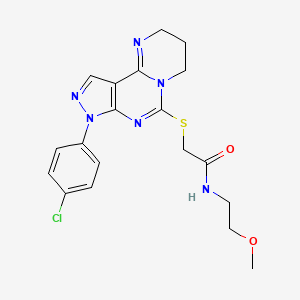 2-((8-(4-chlorophenyl)-2,3,4,8-tetrahydropyrazolo[4,3-e]pyrimido[1,2-c]pyrimidin-6-yl)thio)-N-(2-methoxyethyl)acetamide