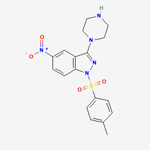 1-(4-Methylbenzene-1-sulfonyl)-5-nitro-3-(piperazin-1-yl)-1H-indazole