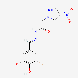 N-[(E)-(3-bromo-4-hydroxy-5-methoxyphenyl)methylideneamino]-2-(4-nitropyrazol-1-yl)acetamide