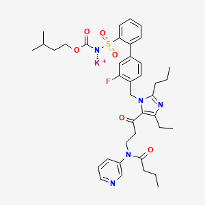 Potassium;[2-[4-[[5-[3-[butanoyl(pyridin-3-yl)amino]propanoyl]-4-ethyl-2-propylimidazol-1-yl]methyl]-3-fluorophenyl]phenyl]sulfonyl-(3-methylbutoxycarbonyl)azanide