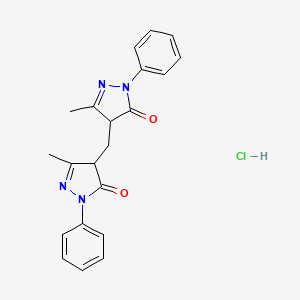 molecular formula C21H21ClN4O2 B12620254 5-methyl-4-[(3-methyl-5-oxo-1-phenyl-4H-pyrazol-4-yl)methyl]-2-phenyl-4H-pyrazol-3-one;hydrochloride 