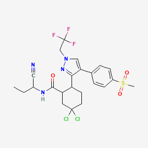 molecular formula C23H25Cl2F3N4O3S B12620288 5,5-dichloro-N-(1-cyanopropyl)-2-[4-(4-methylsulfonylphenyl)-1-(2,2,2-trifluoroethyl)pyrazol-3-yl]cyclohexane-1-carboxamide 