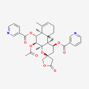 molecular formula C34H38N2O9 B1262032 6-O-烟酰基-7-O-乙酰刺巴汀G，(rel) 
