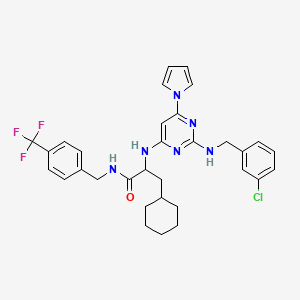 molecular formula C32H34ClF3N6O B12620454 Cyclohexanepropanamide, alpha-[[2-[[(3-chlorophenyl)methyl]amino]-6-(1H-pyrrol-1-yl)-4-pyrimidinyl]amino]-N-[[4-(trifluoromethyl)phenyl]methyl]-, (alphaR)- 