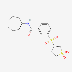 molecular formula C18H25NO5S2 B12620535 N-cycloheptyl-3-[(1,1-dioxidotetrahydrothiophen-3-yl)sulfonyl]benzamide 