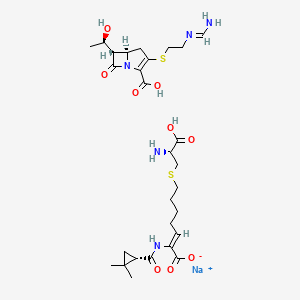 molecular formula C28H42N5NaO9S2 B1262086 imipenem-cilastatina sódica; (Z)-7-[(2R)-2-amino-2-carboxietil]sulfánil-2-[[(1S)-2,2-dimetilciclopropanocarbonil]amino]hept-2-enoato; (5R,6S)-3-[2-(aminometilidenamino)etilsulfánil]-6-[(1R)-1-hidroxietil]-7-oxo-1-azabiciclo[3.2.0]hept-2-eno-2-ácido carboxílico CAS No. 85960-17-4