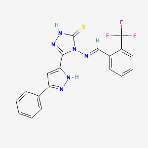 molecular formula C19H13F3N6S B12620996 5-(5-phenyl-1H-pyrazol-3-yl)-4-({(E)-[2-(trifluoromethyl)phenyl]methylidene}amino)-4H-1,2,4-triazole-3-thiol 