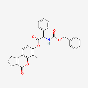 molecular formula C29H25NO6 B12621544 6-Methyl-4-oxo-1,2,3,4-tetrahydrocyclopenta[c]chromen-7-yl {[(benzyloxy)carbonyl]amino}(phenyl)acetate 