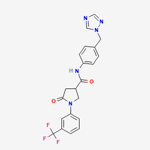 molecular formula C21H18F3N5O2 B12621594 5-oxo-N-[4-(1H-1,2,4-triazol-1-ylmethyl)phenyl]-1-[3-(trifluoromethyl)phenyl]pyrrolidine-3-carboxamide 