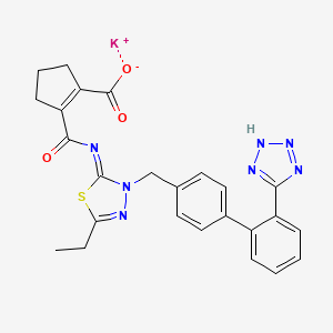 molecular formula C25H22KN7O3S B1262195 2-[[3-[[2'-(1H-Tetrazol-5-yl)-1,1'-biphenyl-4-yl]methyl]-5-ethyl-1,3,4-thiadiazol-2(3H)-ylidene]carbamoyl]-1-cyclopentene-1-carboxylic acid potassium salt 