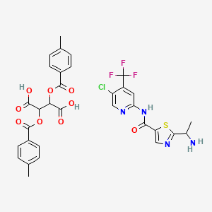 molecular formula C32H28ClF3N4O9S B12621973 2-(1-aminoethyl)-N-[5-chloro-4-(trifluoromethyl)pyridin-2-yl]-1,3-thiazole-5-carboxamide;2,3-bis[(4-methylbenzoyl)oxy]butanedioic acid 