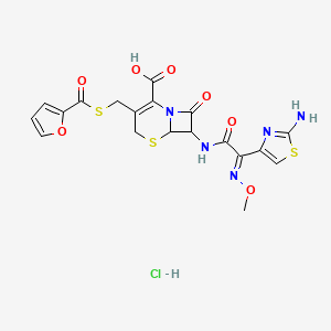 molecular formula C19H18ClN5O7S3 B1262230 7-[[(2E)-2-(2-amino-1,3-thiazol-4-yl)-2-methoxyiminoacetyl]amino]-3-(furan-2-carbonylsulfanylmethyl)-8-oxo-5-thia-1-azabicyclo[4.2.0]oct-2-ene-2-carboxylic acid;hydrochloride 