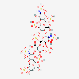 molecular formula C36H57N3O57S9 B1262283 4-deoxy-2-O-sulfo-alpha-L-threo-hex-4-enopyranuronosyl-(1->4)-2-deoxy-6-O-sulfo-2-(sulfoamino)-alpha-D-glucopyranosyl-(1->4)-2-O-sulfo-alpha-L-idopyranuronosyl-(1->4)-2-deoxy-6-O-sulfo-2-(sulfoamino)-alpha-D-glucopyranosyl-(1->4)-2-O-sulfo-alpha-L-idopyranuronosyl-(1->4)-2-deoxy-6-O-sulfo-2-(sulfoamino)-alpha-D-glucopyranose 