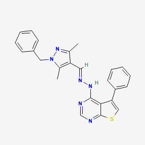 4-{(2E)-2-[(1-benzyl-3,5-dimethyl-1H-pyrazol-4-yl)methylidene]hydrazinyl}-5-phenylthieno[2,3-d]pyrimidine