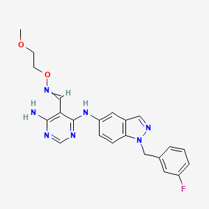 molecular formula C22H22FN7O2 B12623938 5-Pyrimidinecarboxaldehyde, 4-amino-6-[[1-[(3-fluorophenyl)methyl]-1H-indazol-5-yl]amino]-, O-(2-methoxyethyl)oxime 