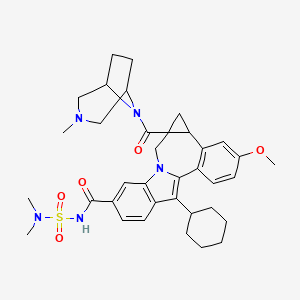 molecular formula C36H45N5O5S B1262438 19-cyclohexyl-N-(dimethylsulfamoyl)-5-methoxy-10-(3-methyl-3,8-diazabicyclo[3.2.1]octane-8-carbonyl)-12-azapentacyclo[10.7.0.02,7.08,10.013,18]nonadeca-1(19),2(7),3,5,13(18),14,16-heptaene-15-carboxamide 