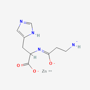molecular formula C9H11N4O3Zn- B1262444 zinc;2-[(3-azanidyl-1-oxidopropylidene)amino]-3-(1H-imidazol-5-yl)propanoate 