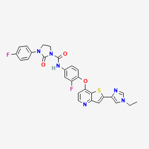 molecular formula C28H22F2N6O3S B12624556 1-Imidazolidinecarboxamide, N-[4-[[2-(1-ethyl-1H-imidazol-4-yl)thieno[3,2-b]pyridin-7-yl]oxy]-3-fluorophenyl]-3-(4-fluorophenyl)-2-oxo- 