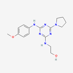 molecular formula C16H22N6O2 B1262497 2-[[4-(4-Methoxyanilino)-6-(1-pyrrolidinyl)-1,3,5-triazin-2-yl]amino]ethanol 