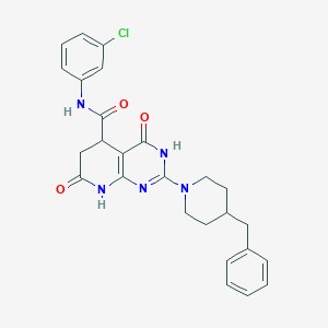 molecular formula C26H26ClN5O3 B12625248 2-(4-benzylpiperidin-1-yl)-N-(3-chlorophenyl)-4,7-dioxo-3,4,5,6,7,8-hexahydropyrido[2,3-d]pyrimidine-5-carboxamide 