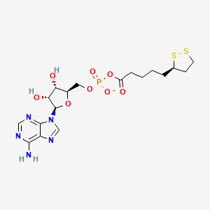 molecular formula C18H25N5O8PS2- B1262537 (R)-lipoyl-AMP(1-) 