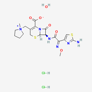 (6R,7R)-7-[[(2E)-2-(2-amino-1,3-thiazol-4-yl)-2-methoxyiminoacetyl]amino]-3-[(1-methylpyrrolidin-1-ium-1-yl)methyl]-8-oxo-5-thia-1-azabicyclo[4.2.0]oct-2-ene-2-carboxylate;hydrate;dihydrochloride
