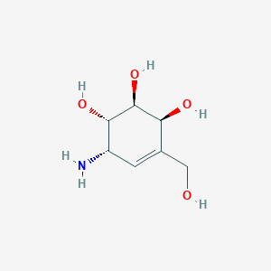molecular formula C7H13NO4 B1262558 4-Cyclohexene-1,2,3-triol,6-amino-4-(hydroxymethyl)-, (1S,2S,3R,6S)- 