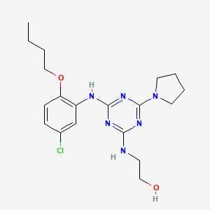 molecular formula C19H27ClN6O2 B1262658 2-[[4-(2-Butoxy-5-chloroanilino)-6-(1-pyrrolidinyl)-1,3,5-triazin-2-yl]amino]ethanol 