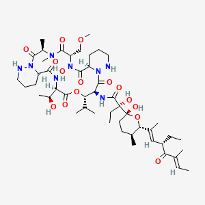 (2S)-2-[(2R,5S,6S)-6-[(2E,4S,6E)-4-ethyl-6-methyl-5-oxoocta-2,6-dien-2-yl]-2-hydroxy-5-methyloxan-2-yl]-2-hydroxy-N-[(3R,6S,9R,16S,17S,20R,23S)-7-hydroxy-20-[(1S)-1-hydroxyethyl]-6-(methoxymethyl)-3,4-dimethyl-2,5,8,15,19,22-hexaoxo-17-propan-2-yl-18-oxa-1,4,7,13,14,21,27-heptazatricyclo[21.4.0.09,14]heptacosan-16-yl]butanamide