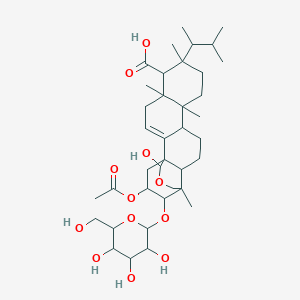 molecular formula C38H60O12 B1262692 20-Acetyloxy-18-hydroxy-5,7,10,15-tetramethyl-7-(3-methylbutan-2-yl)-21-[3,4,5-trihydroxy-6-(hydroxymethyl)oxan-2-yl]oxy-17-oxapentacyclo[13.3.3.01,14.02,11.05,10]henicos-2-ene-6-carboxylic acid 