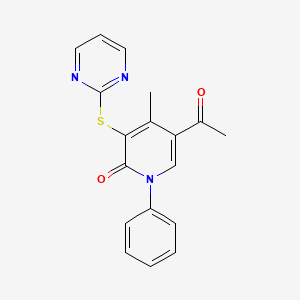 molecular formula C18H15N3O2S B12628367 5-Acetyl-4-methyl-1-phenyl-3-[(pyrimidin-2-yl)sulfanyl]pyridin-2(1H)-one CAS No. 918543-26-7