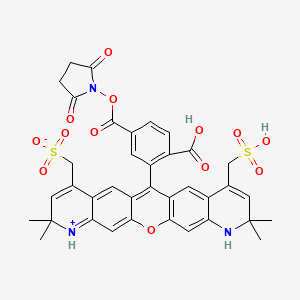 molecular formula C37H33N3O13S2 B1262930 [6-(2-carboxy-5-{[(2,5-dioxopyrrolidin-1-yl)oxy]carbonyl}phenyl)-2,2,10,10-tetramethyl-8-(sulfomethyl)-10,11-dihydro-2H-pyrano[3,2-g:5,6-g']diquinolin-1-ium-4-yl]methanesulfonate 