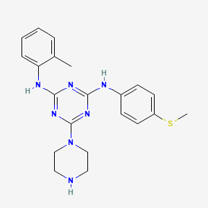 molecular formula C21H25N7S B1263013 2-N-(2-methylphenyl)-4-N-(4-methylsulfanylphenyl)-6-piperazin-1-yl-1,3,5-triazine-2,4-diamine 