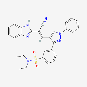 molecular formula C29H26N6O2S B12631911 3-{4-[(E)-2-(1H-benzimidazol-2-yl)-2-cyanoethenyl]-1-phenyl-1H-pyrazol-3-yl}-N,N-diethylbenzenesulfonamide 