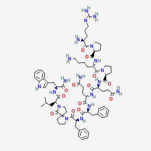 (2S)-2-[[(2S)-1-[(2S)-6-amino-2-[[(2S)-1-[(2S)-2-amino-5-(diaminomethylideneamino)pentanoyl]pyrrolidine-2-carbonyl]amino]hexanoyl]pyrrolidine-2-carbonyl]amino]-N-[(2S)-5-amino-1-[[(2S)-1-[[(2S)-1-[(5S)-7-[(2R)-1-[[(2S)-1-amino-3-(1H-indol-3-yl)-1-oxopropan-2-yl]amino]-4-methyl-1-oxopentan-2-yl]-6-oxo-1,7-diazaspiro[4.4]nonan-1-yl]-1-oxo-3-phenylpropan-2-yl]amino]-1-oxo-3-phenylpropan-2-yl]amino]-1,5-dioxopentan-2-yl]pentanediamide