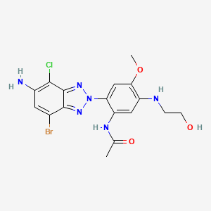molecular formula C17H18BrClN6O3 B1263259 N-[2-(5-amino-7-bromo-4-chlorobenzotriazol-2-yl)-5-(2-hydroxyethylamino)-4-methoxyphenyl]acetamide 