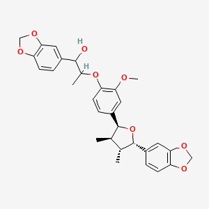 molecular formula C30H32O8 B1263299 1-(1,3-benzodioxol-5-yl)-2-[4-[(2S,3R,4R,5S)-5-(1,3-benzodioxol-5-yl)-3,4-dimethyloxolan-2-yl]-2-methoxyphenoxy]propan-1-ol 
