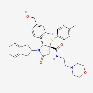 molecular formula C34H38IN3O4S B1263311 (2R,3R)-1-(2,3-dihydro-1H-inden-2-yl)-2-[4-(hydroxymethyl)-2-iodophenyl]-3-[(4-methylphenyl)thio]-N-[2-(4-morpholinyl)ethyl]-5-oxo-3-pyrrolidinecarboxamide 