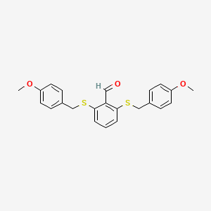 molecular formula C23H22O3S2 B12633220 2,6-Bis{[(4-methoxyphenyl)methyl]sulfanyl}benzaldehyde CAS No. 918882-54-9