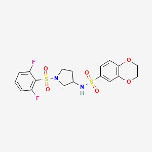 molecular formula C18H18F2N2O6S2 B1263402 N-[1-(2,6-difluorophenyl)sulfonyl-3-pyrrolidinyl]-2,3-dihydro-1,4-benzodioxin-6-sulfonamide 