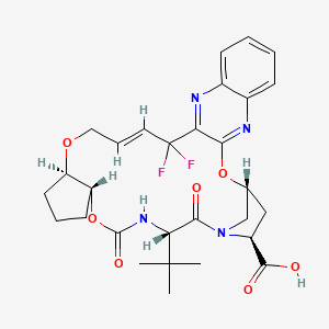 molecular formula C29H34F2N4O7 B12634178 (33R,35S,91R,92R,5S,E)-5-(tert-butyl)-14,14-difluoro-4,7-dioxo-2,8,10-trioxa-6-aza-1(2,3)-quinoxalina-3(3,1)-pyrrolidina-9(1,2)-cyclopentanacyclotetradecaphan-12-ene-35-carboxylic acid 