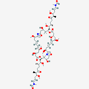 molecular formula C78H124N4O22 B1263428 N,N'-{[(3S,5S,9S,11R,12E,14E,17S,23S,25S,29S,31R,32E,34E,37S)-3,9,23,29-tetrahydroxy-11,17,31,37-tetramethoxy-4,4,24,24-tetramethyl-7,27-dioxo-6,20,26,40-tetraoxa-41,42-diazatricyclo[36.2.1.1~18,21~]dotetraconta-1(41),12,14,18,21(42),32,34,38-octaene-5,25-diyl]bis[(1E,4R,5R,9S,10S)-4,10-dimethoxy-5,9-dimethyl-6-oxoundec-1-ene-11,1-diyl]}bis(N-methylformamide) 