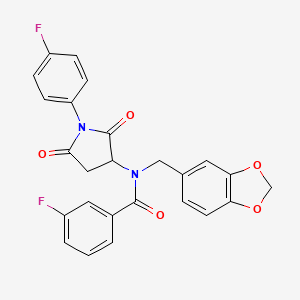 molecular formula C25H18F2N2O5 B12634316 N-(1,3-benzodioxol-5-ylmethyl)-3-fluoro-N-[1-(4-fluorophenyl)-2,5-dioxopyrrolidin-3-yl]benzamide 