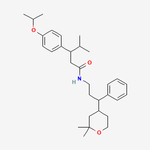 N-[3-(2,2-dimethyloxan-4-yl)-3-phenylpropyl]-4-methyl-3-(4-propan-2-yloxyphenyl)pentanamide