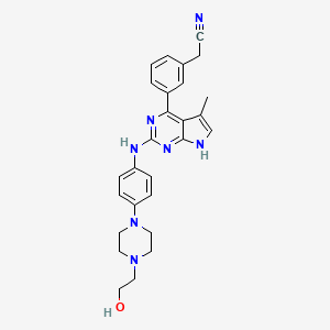 molecular formula C27H29N7O B12634588 Benzeneacetonitrile, 3-[2-[[4-[4-(2-hydroxyethyl)-1-piperazinyl]phenyl]amino]-5-methyl-7H-pyrrolo[2,3-d]pyrimidin-4-yl]- 