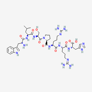 molecular formula C43H66N16O9 B12634601 L-Tryptophyl-L-leucyl-L-seryl-L-prolyl-N~5~-(diaminomethylidene)-L-ornithyl-N~5~-(diaminomethylidene)-L-ornithyl-L-histidine CAS No. 920011-54-7